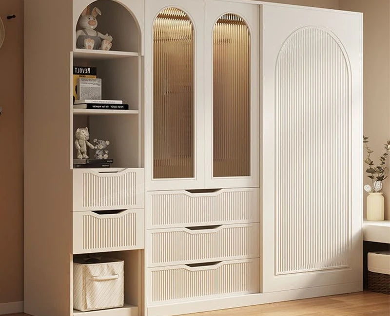 Children's Wardrobe French Cream Style Wardrobe Household Bedroom Size Light Luxury Sliding Door Storage