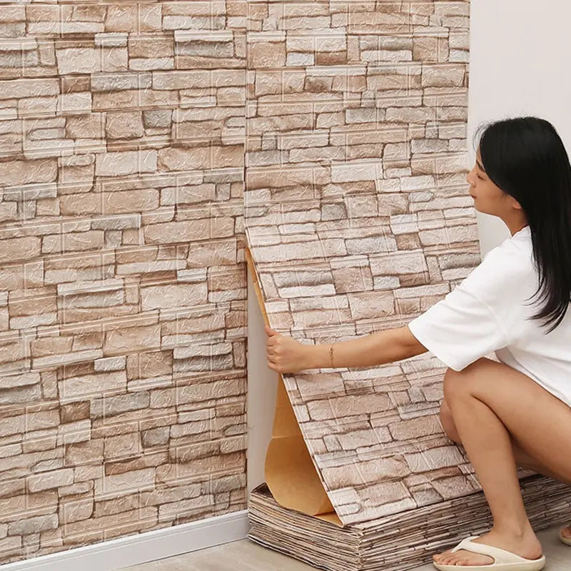 70cmx1m Waterproof and Moisture-proof Self-adhesive DIY Wallpaper Living Room 3D Imitation Brick Bedroom Home Decoration