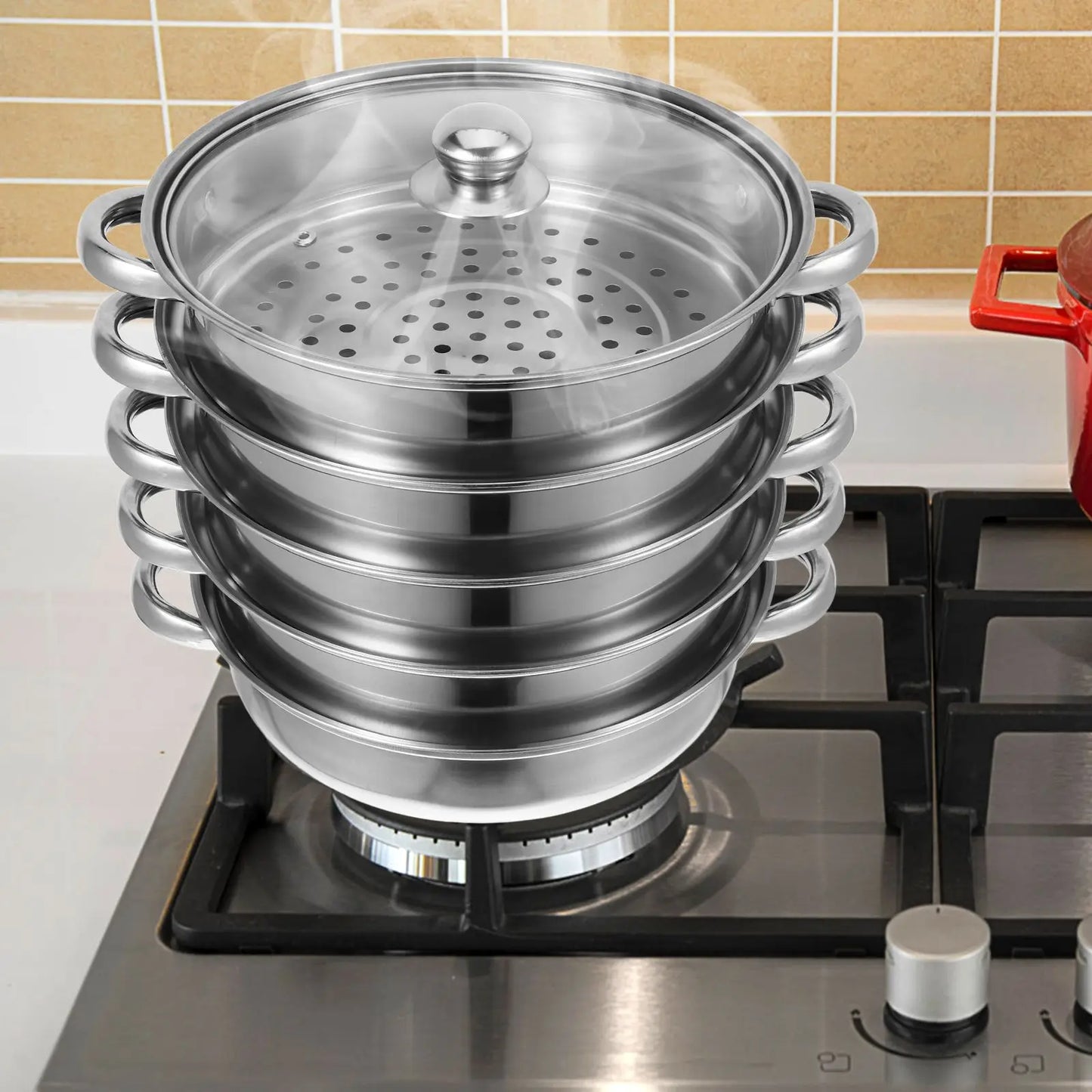 Accessories Stainless Steel Steam Hot Pot Soup Steaming Cookware Steamer Soup Dumpling Food Vegetable Steamer Stock with Lid
Kochtöpfe,Topf Set