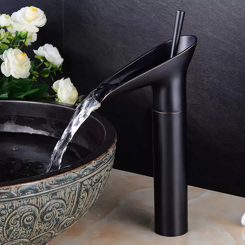 Bathroom Faucet Single Lever Waterfall Basin Faucet Brass Antique Hot and Cold bathroom Sink Mixer Wine Glass Style Taps