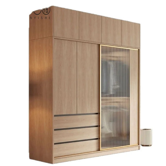 Nordic sliding door wardrobe simple modern light luxury household minimalist storage wardrobe
