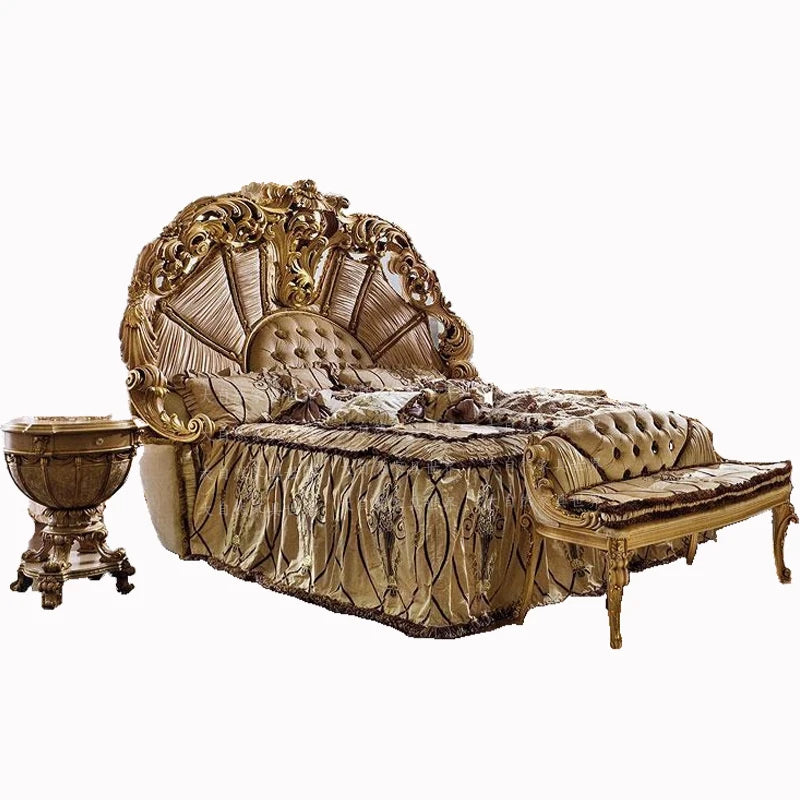European Luxury Double Bed Carving Court Queen Lounge Bedroom Bed Design Aesthetics Comfortable Wedding Muebles Home Furniture