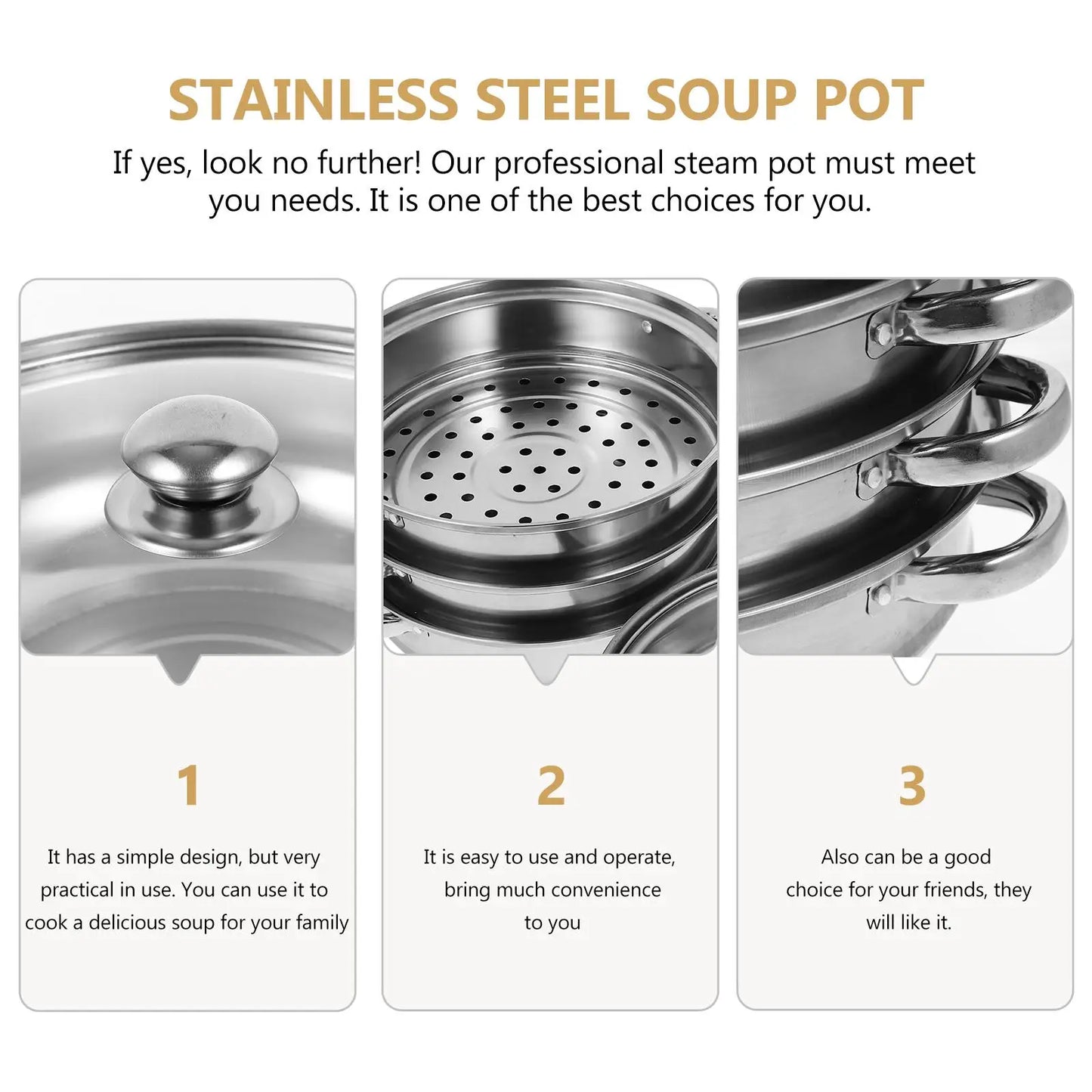 Accessories Stainless Steel Steam Hot Pot Soup Steaming Cookware Steamer Soup Dumpling Food Vegetable Steamer Stock with Lid
Kochtöpfe,Topf Set