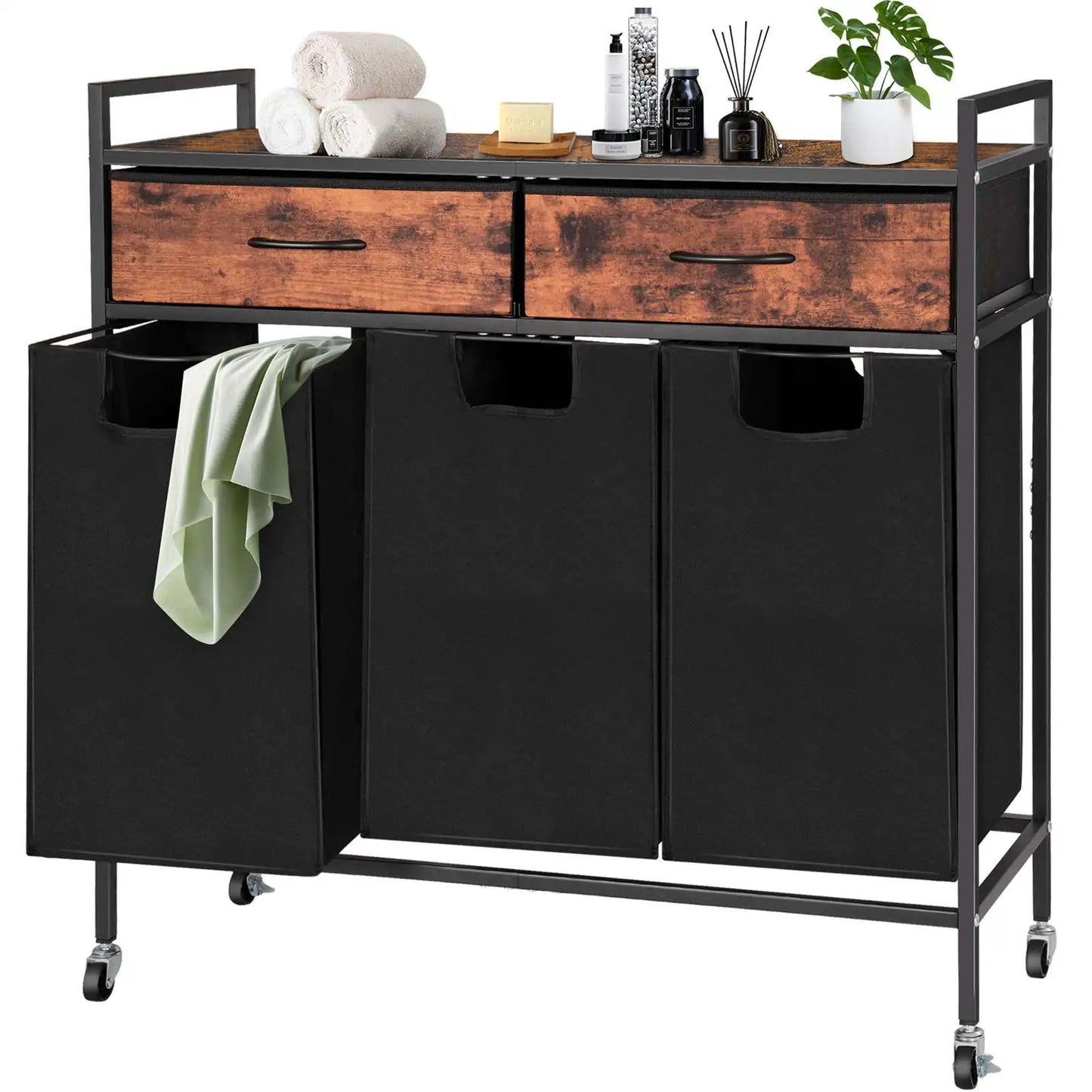 Custom Large Double Laundry Basket Freestanding Laundry Sorter Storage 2 Sections Laundry Basket with Top