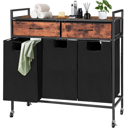 Custom Large Double Laundry Basket Freestanding Laundry Sorter Storage 2 Sections Laundry Basket with Top