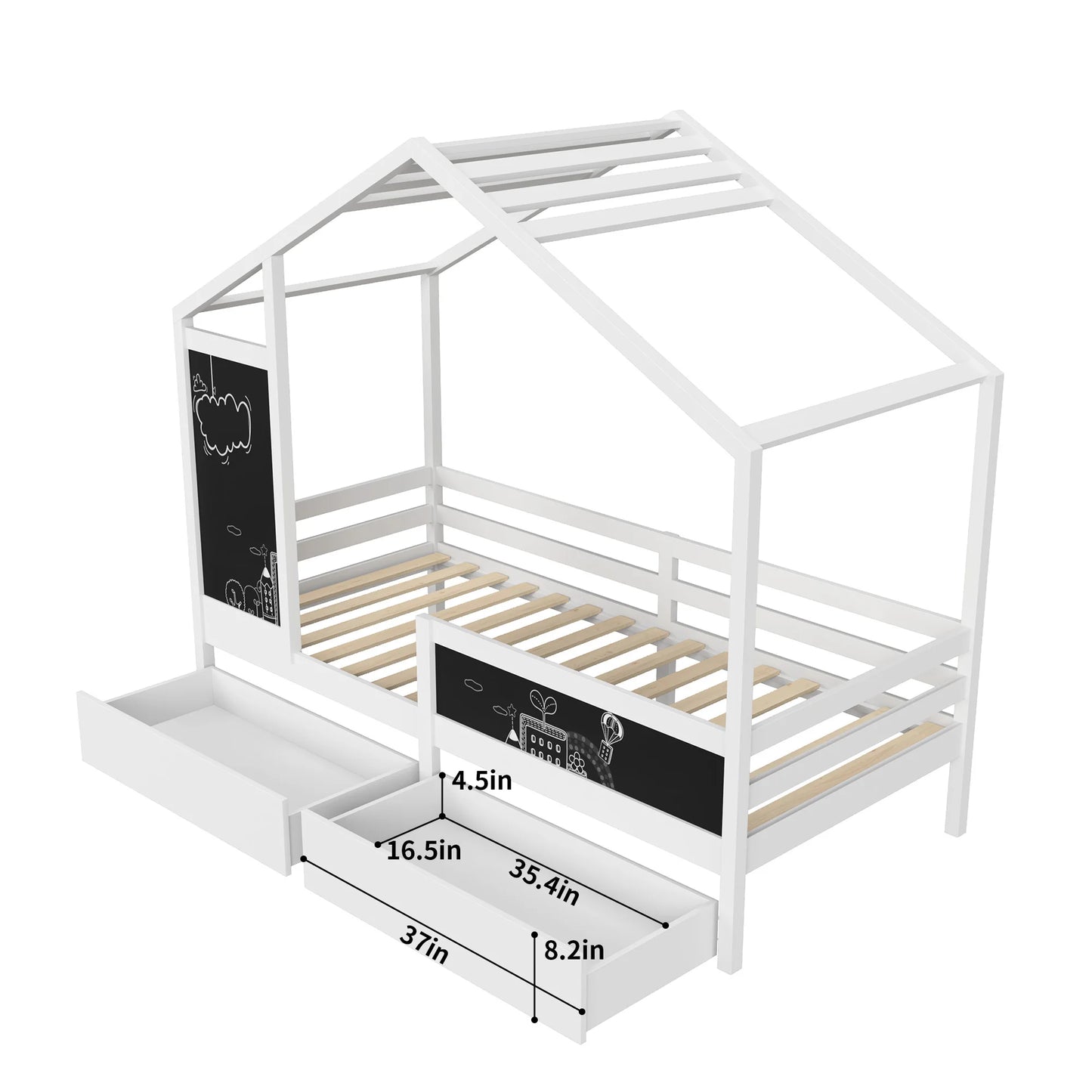 Lazyspace Bunk Bed for Two Children,90 x200cm Children's Bed with Fall-out Protection,Drawers and Blackboard,Without Mattress