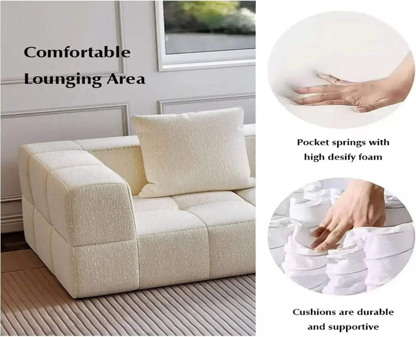 NOVA Nordic Design Teddy Velvet L Shape Living Room Sectional Couch Set Vacuum Compression Corner Sofa