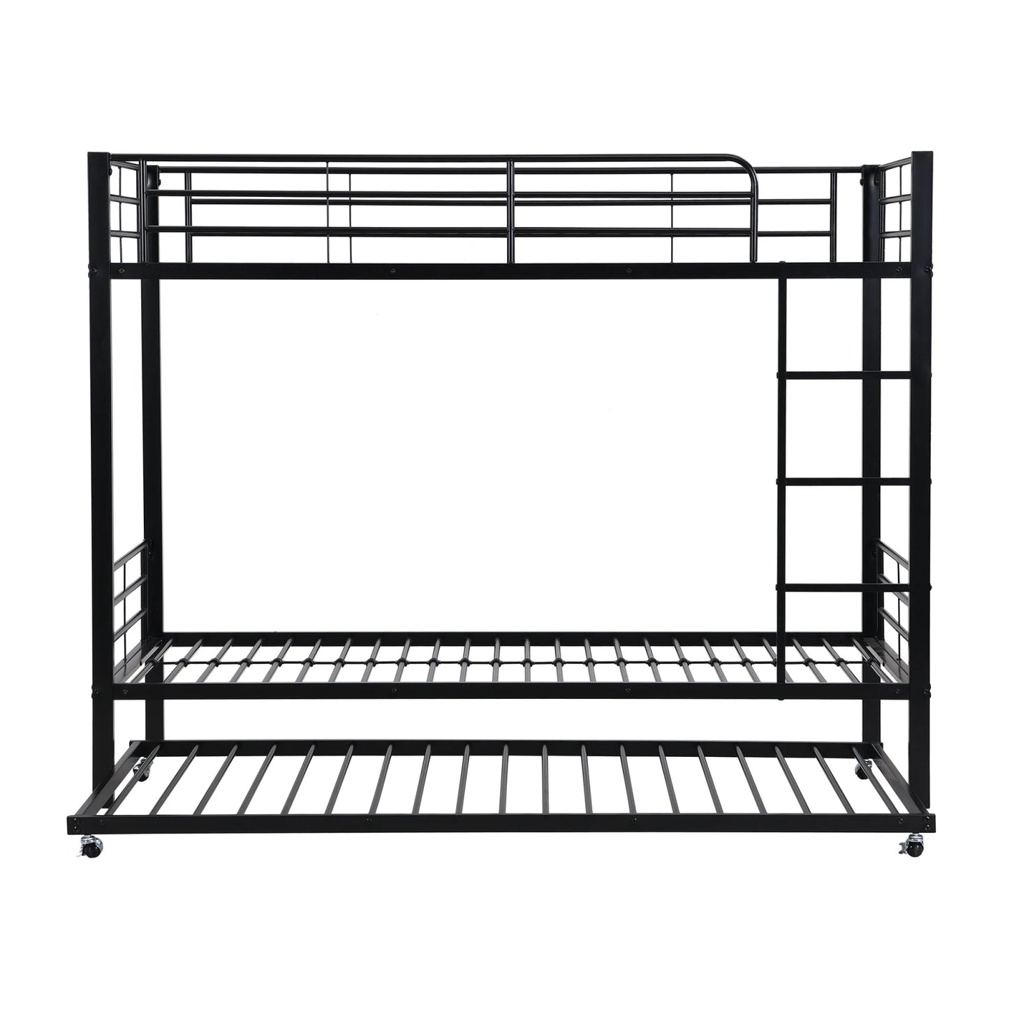 Comanlai 90×200cm Children's Bed Frame,Double Bed with pull-out Bed,Iron Bunk Bed Frame with Fall Protection,Three Bed Frame