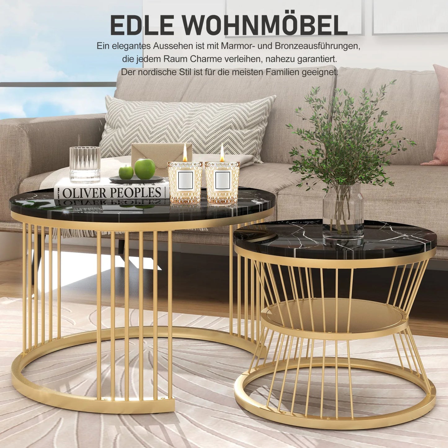 Creahappy Metal Frame Contemporary Coffee Table - Coffee Table Sets - Open Base and Round Top Designs