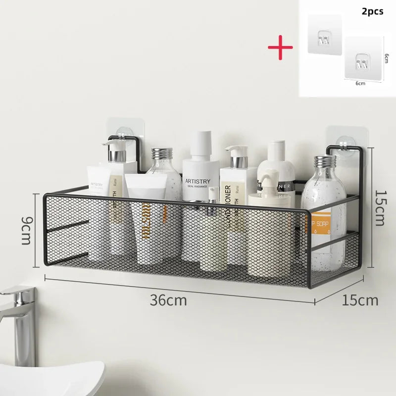 Wall-mounted Bathroom Shelf Punch-free Shower Shampoo Shelf Toilet Accessories Storage Shelf Kitchen Condiment Storage Basket