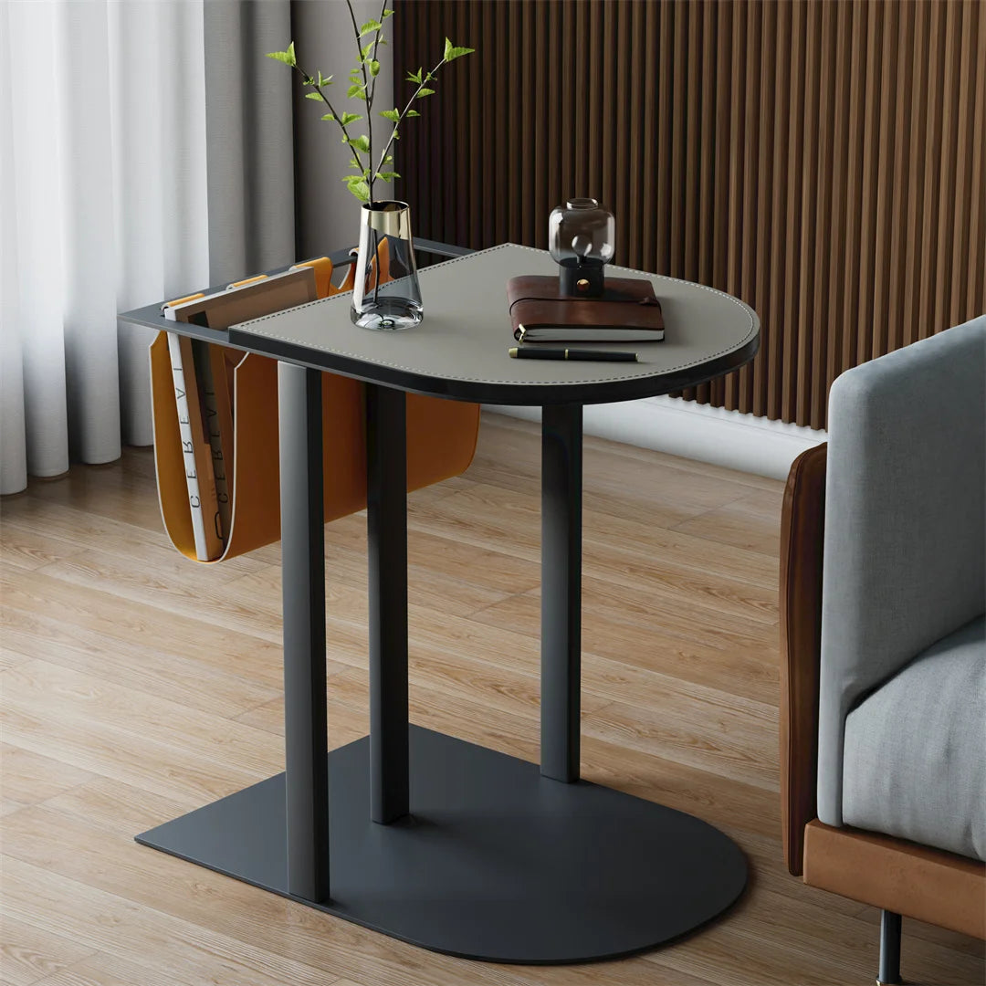 LUVODI Sofa Side Table with Magazine Rack Light-luxury Bedside End Table with Microfiber Saddle Leather for Living Room Bedroom