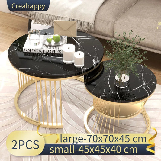 Creahappy Metal Frame Contemporary Coffee Table - Coffee Table Sets - Open Base and Round Top Designs