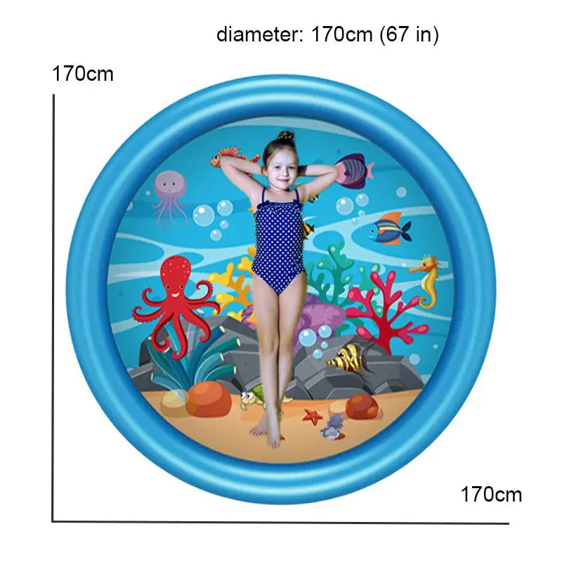 100cm/170cm Inflatable Outdoor Spray Pool Splash Pad Sprinkler for Kids Children Water Play Mat Non Slip Blue Dolphin Pattern