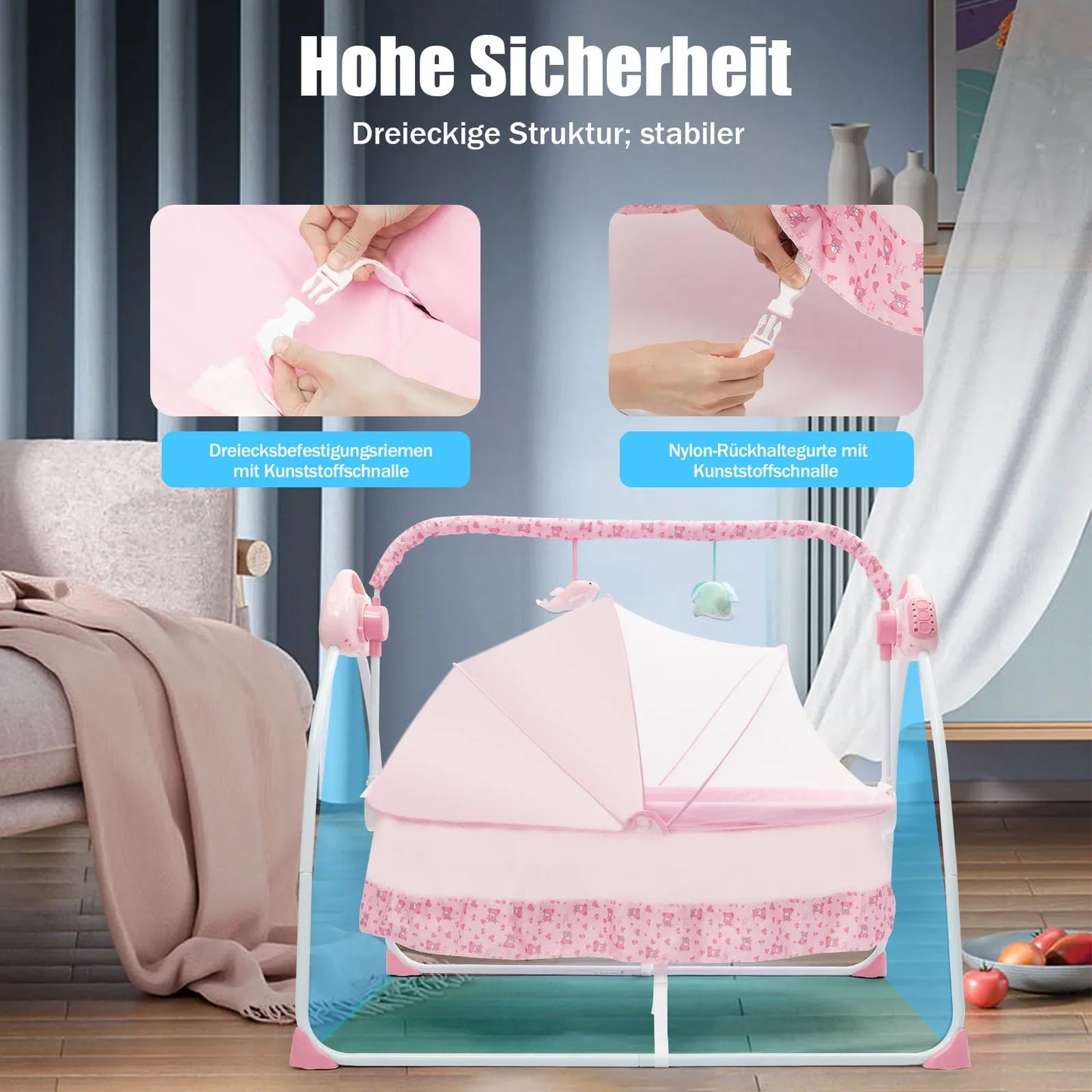 0-18 Months 25kg Electric Baby Crib Cradle Infant Rocker Auto Swing Bed Baby Cradle 5 Gear Speed Adjustment