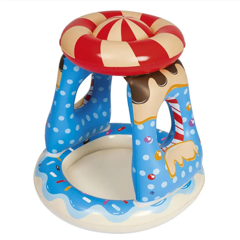 Inflatable Swimming Pool for Baby Kiddie 1-3Y with Turtle Shape Sunshade Canopy Sea Pattern Fun Outdoor Water Play Pool Toy