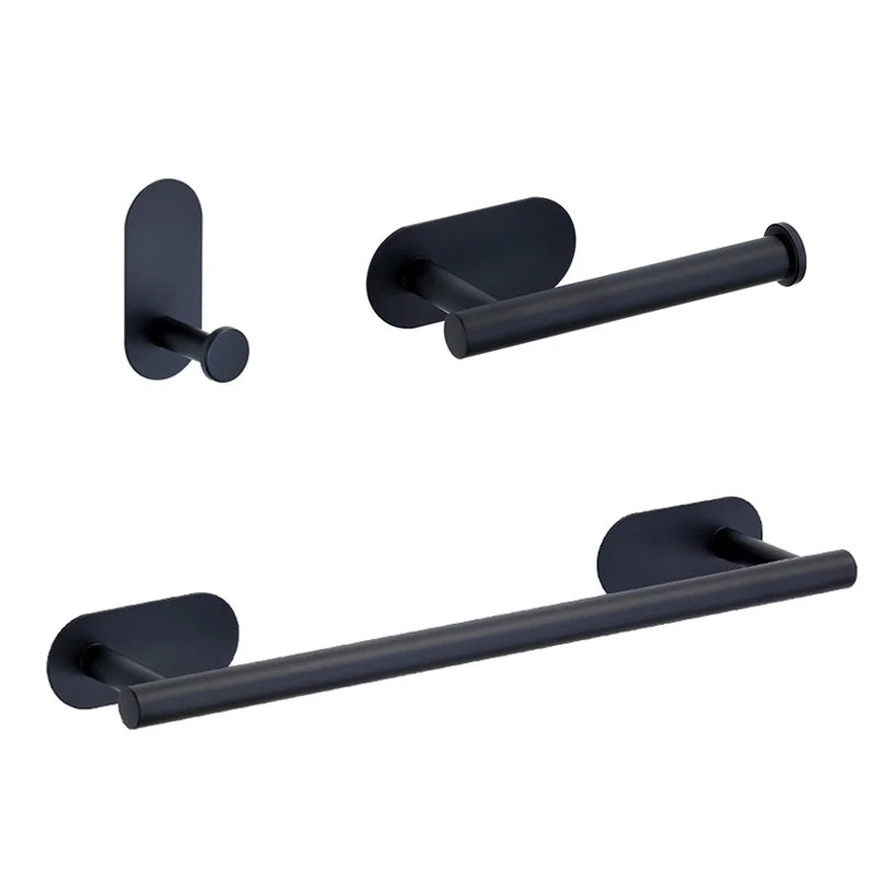 No Drilling Stainless Black Silver Towel Bar Self-adhesive Hook Paper Holder Towel Ring Brushed Gold Bathroom Accessories Set