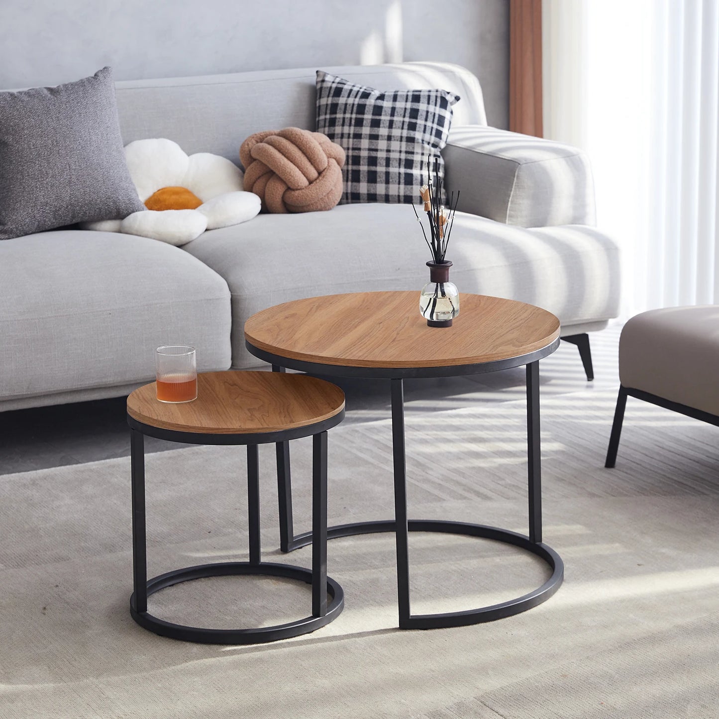2Pcs Nordic Coffee Table 2 in 1 Round Combination Office Tea table Modern Minimalist Home Sofa Ins Side Table Living Room