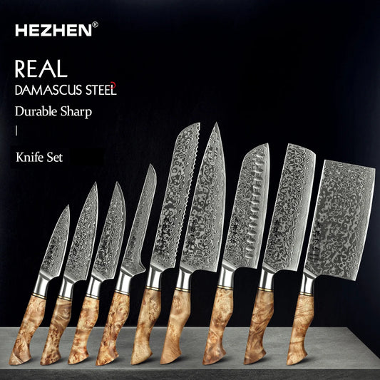 HEZHEN Kitchen Knife Set 1-7PC Damascus Steel knives Chef Knife Kitchen Accessories Professional Chef knives Cooking Tools
Messerset