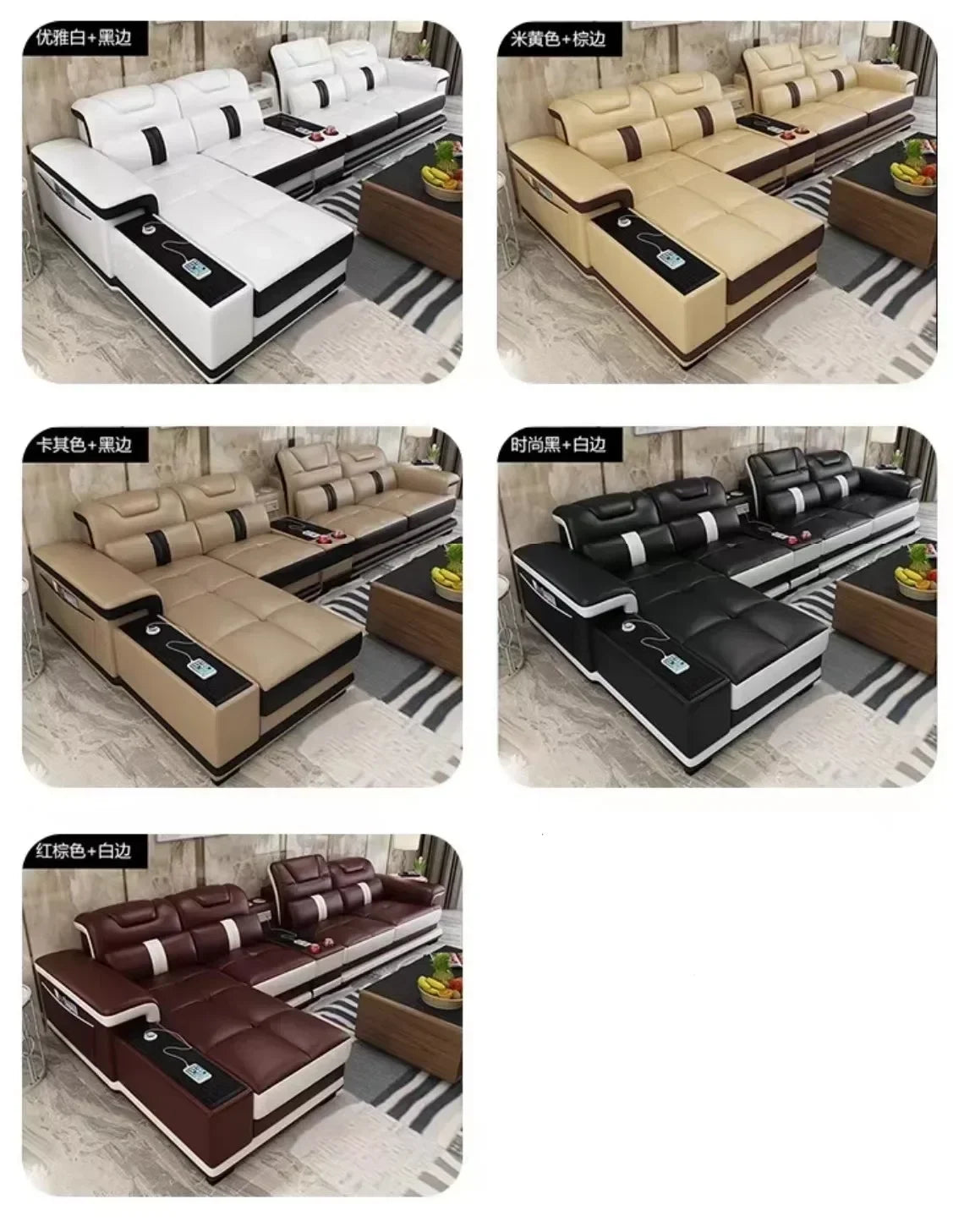 High-quality Durable Living Room Sofa Set Corner Sofa Speaker Real Genuine Cow Leather Sectional Sofas Bluetooth Headrest