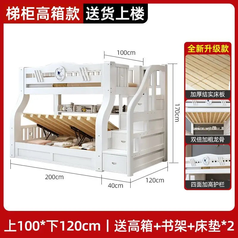 White bunk bed, solid wood , children's , second floor, siblings, upper and lower , letter small apartment, high an