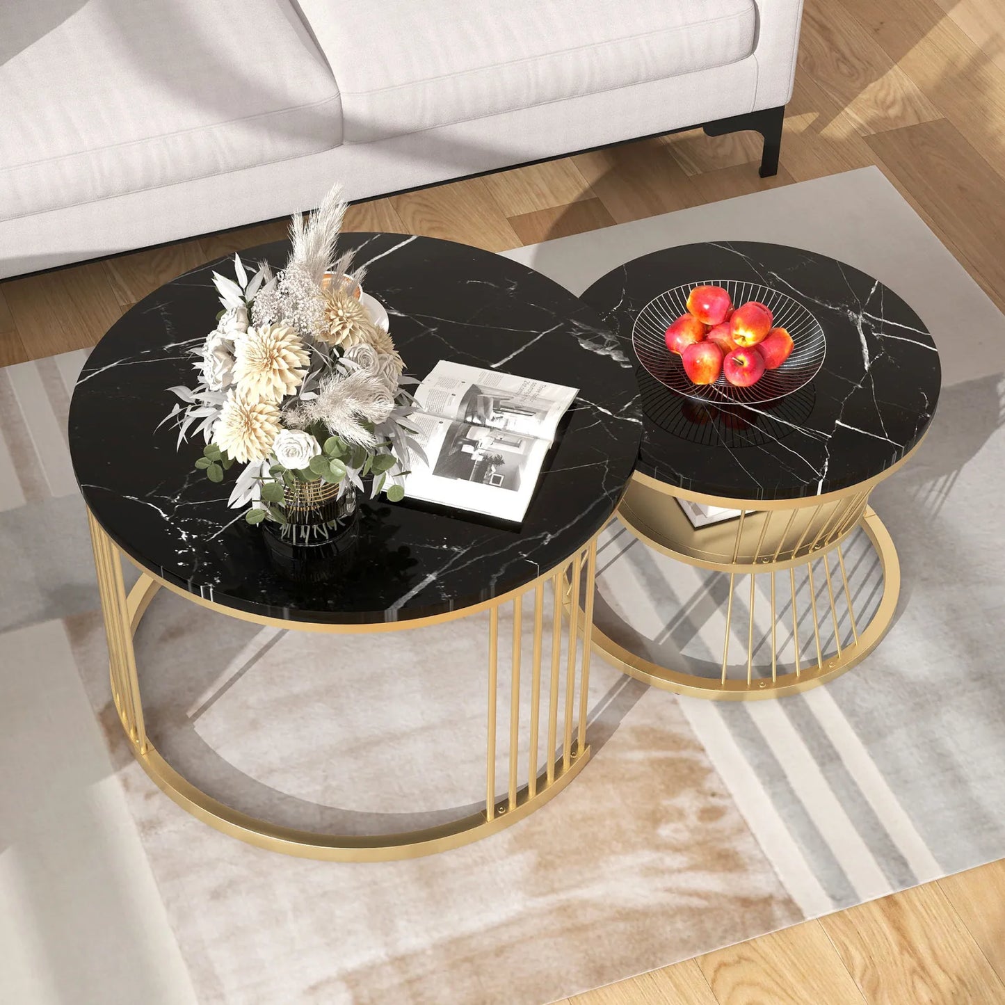 Creahappy Metal Frame Contemporary Coffee Table - Coffee Table Sets - Open Base and Round Top Designs
