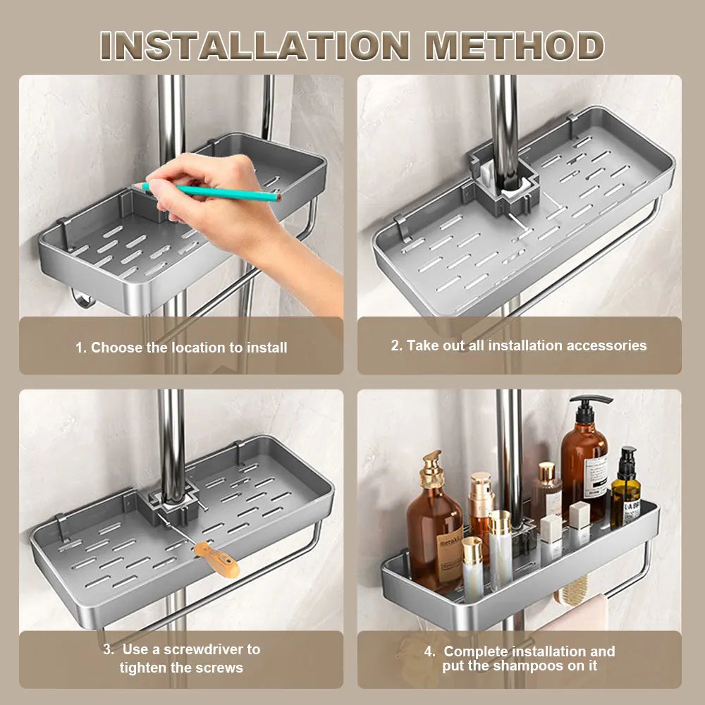 Aluminum Shower Shelf Shower Organiser Bathroom shelf Without Drilling Soap Shampoo Holder Shower Tray Bathroom Accessories