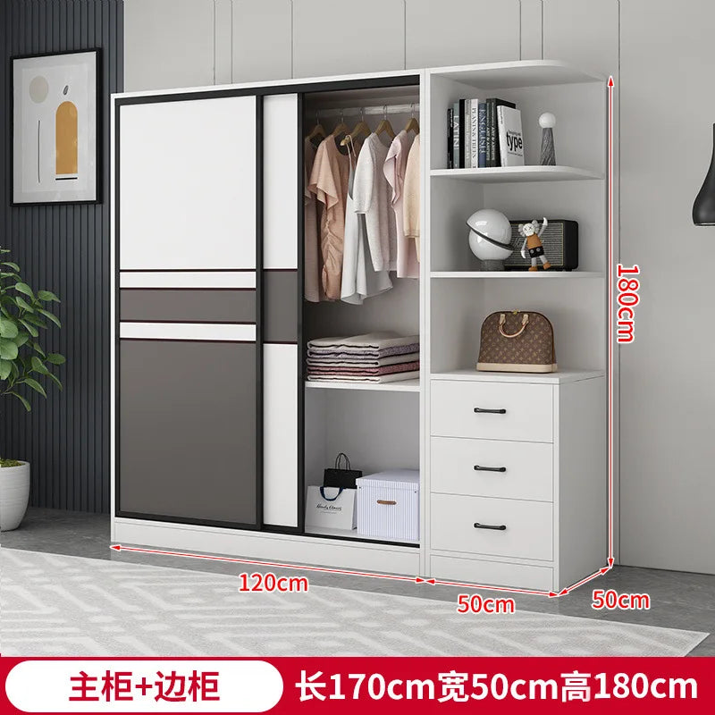 Wardrobe Home Bedroom Simple Assembly Sliding Door Wardrobe Rental Room Children's Modern Simple Small Storage Cabinet