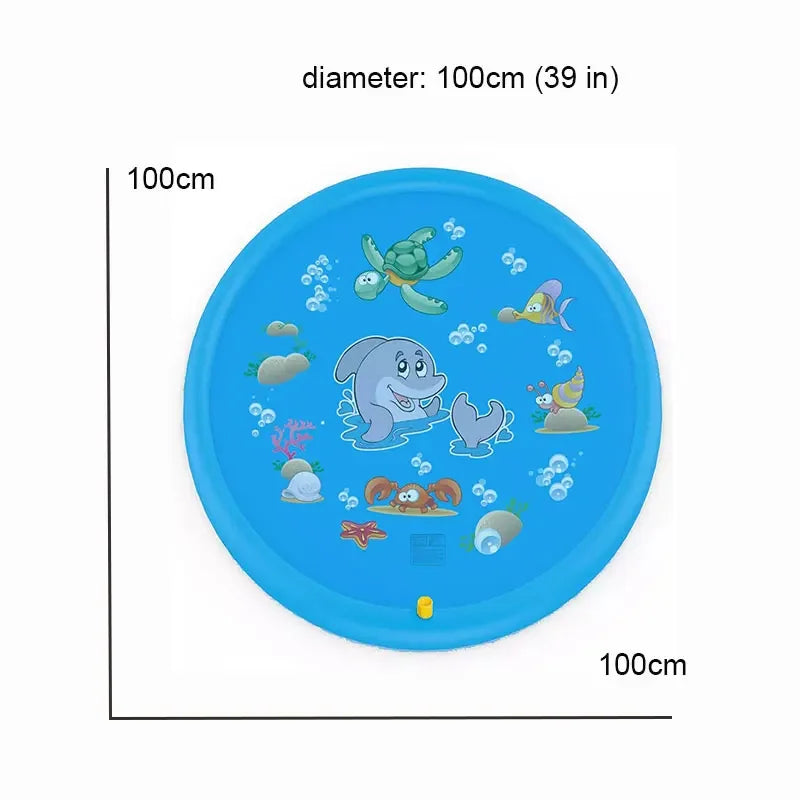 100cm/170cm Inflatable Outdoor Spray Pool Splash Pad Sprinkler for Kids Children Water Play Mat Non Slip Blue Dolphin Pattern