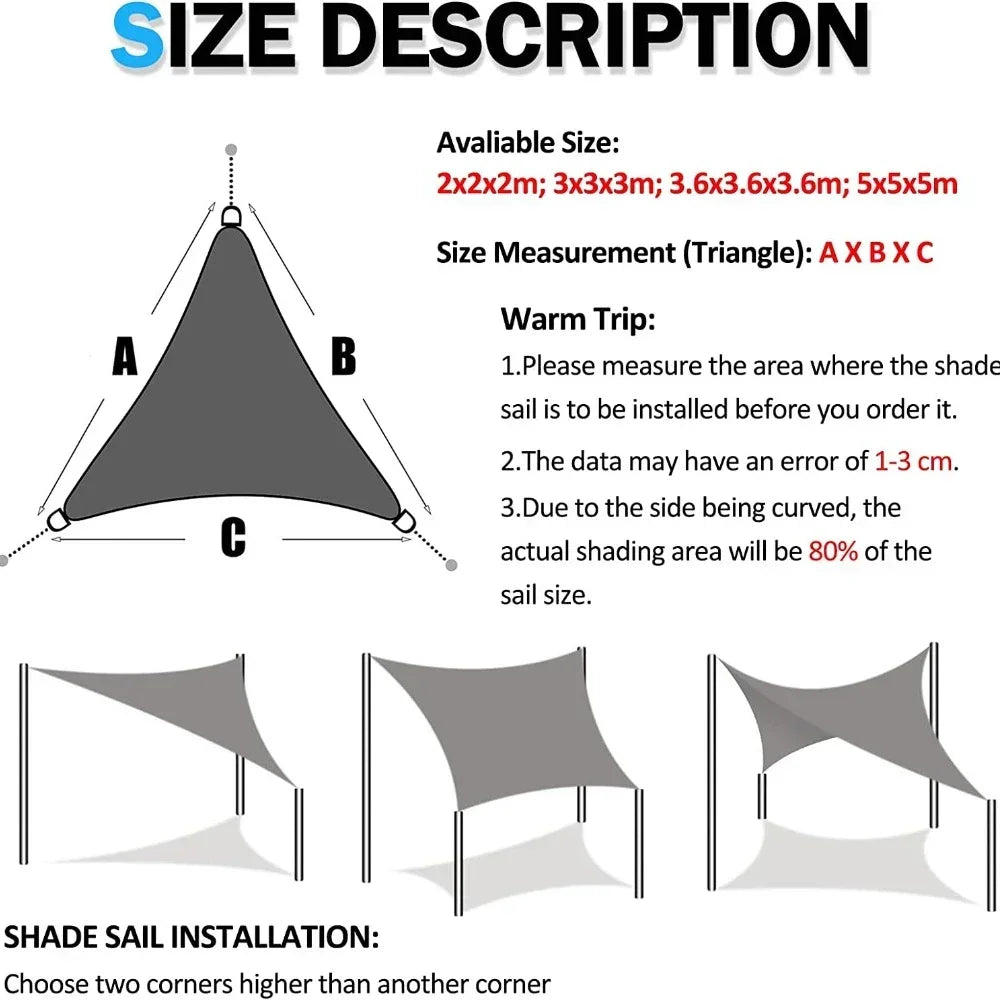 Waterproof Triangle Sun Shelter,Sunshade Protection,Outdoor Canopy,Garden Patio Pool Shade Sail,Awning Shade Cloth,5x5x 5,2x2x2m