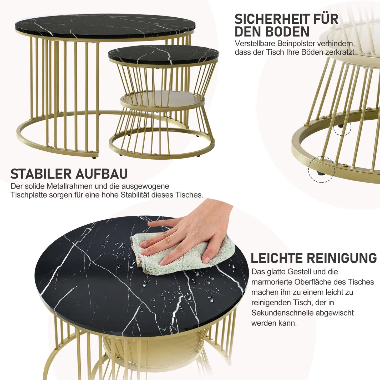 Creahappy Metal Frame Contemporary Coffee Table - Coffee Table Sets - Open Base and Round Top Designs