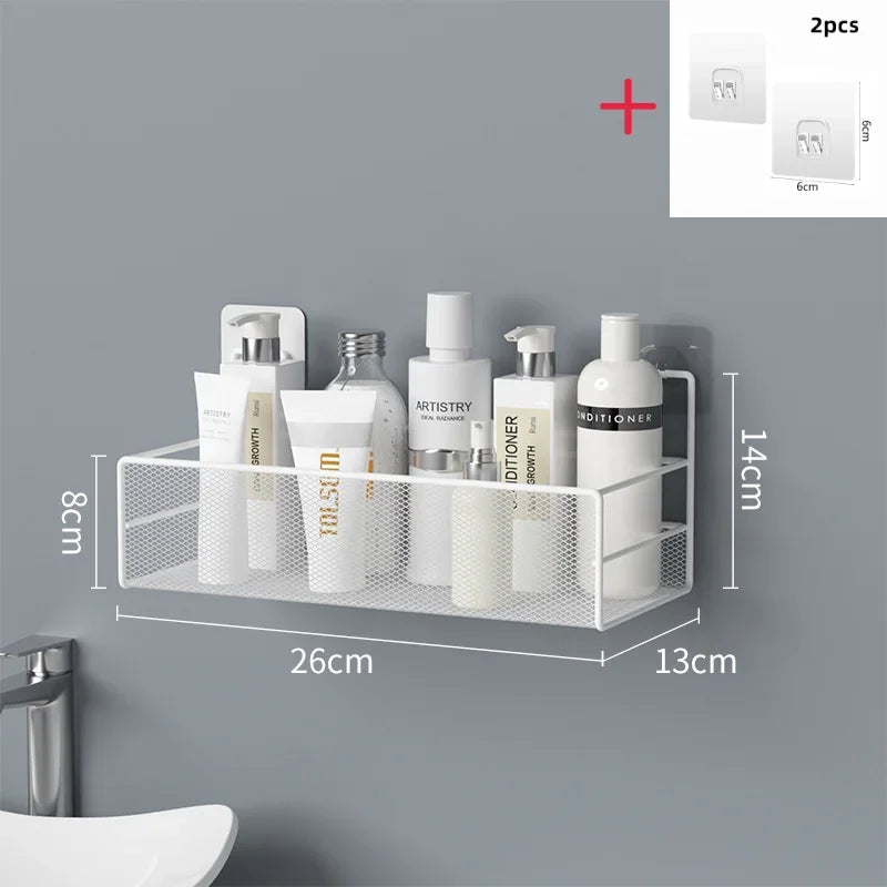 Wall-mounted Bathroom Shelf Punch-free Shower Shampoo Shelf Toilet Accessories Storage Shelf Kitchen Condiment Storage Basket