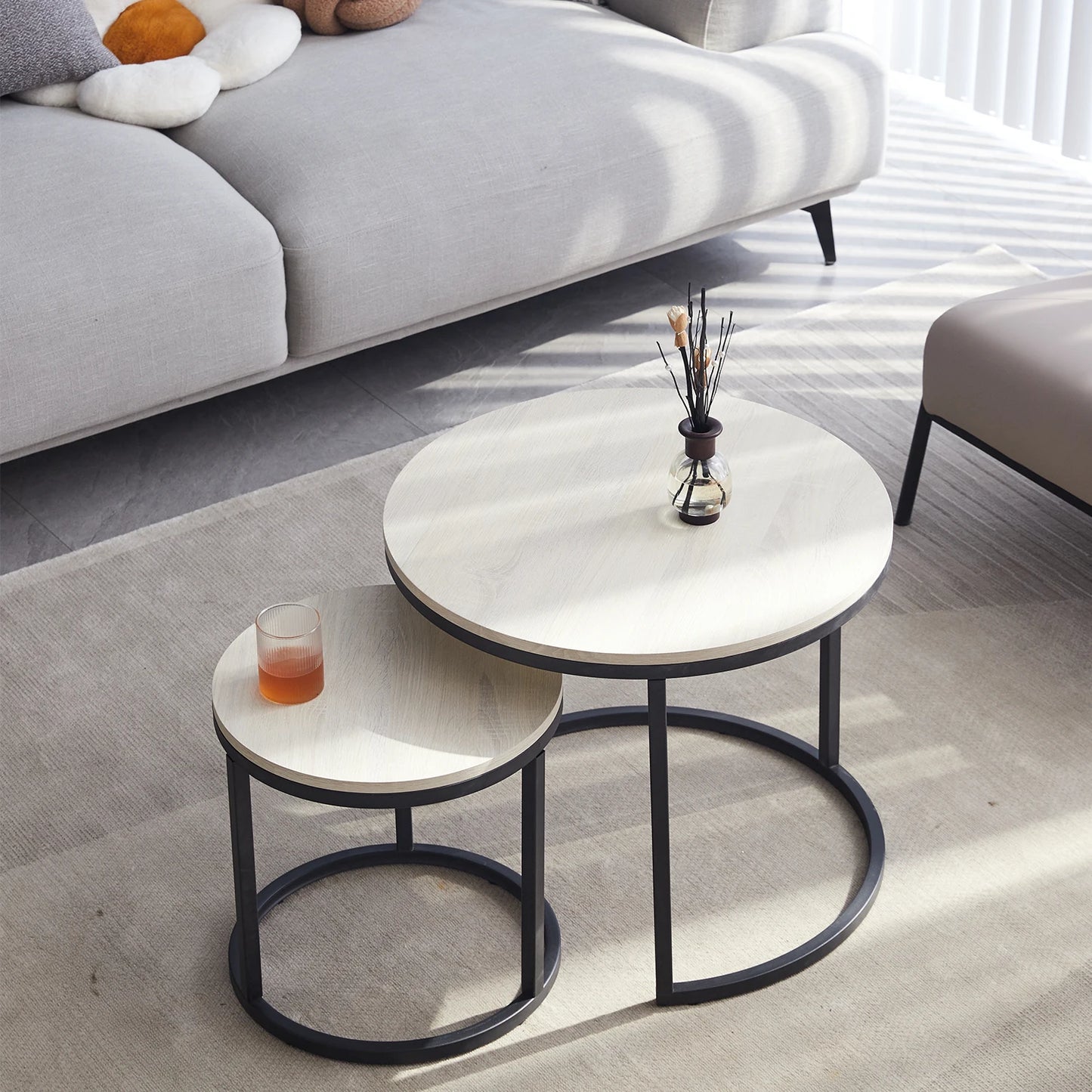2Pcs Nordic Coffee Table 2 in 1 Round Combination Office Tea table Modern Minimalist Home Sofa Ins Side Table Living Room