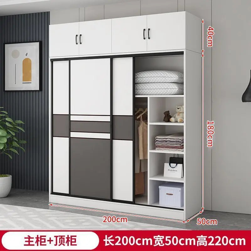 Wardrobe Home Bedroom Simple Assembly Sliding Door Wardrobe Rental Room Children's Modern Simple Small Storage Cabinet