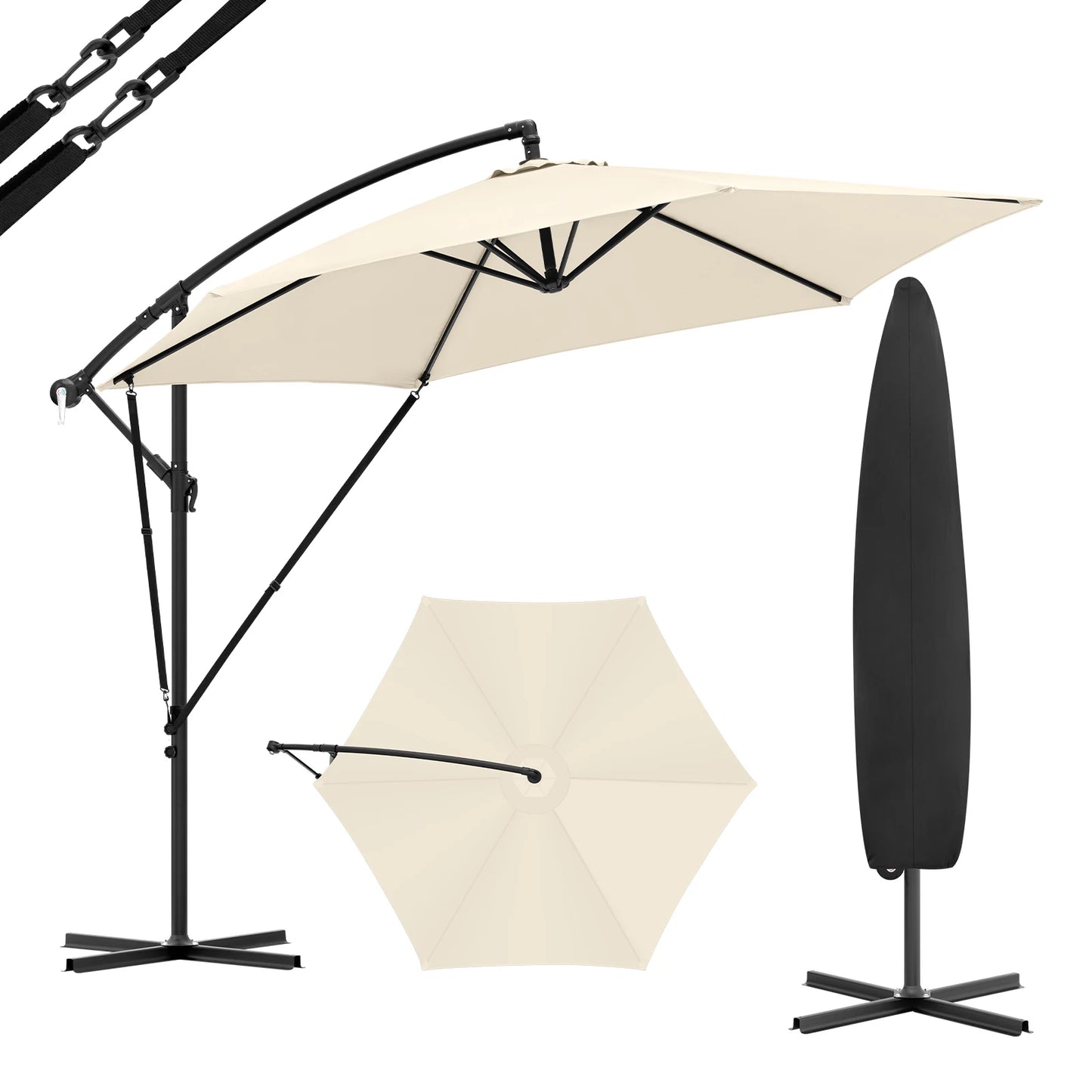 WOLTU Tilting Parasol Crank Garden Umbrella Waterproof UV Protection Beach Umbrella with Case for Balcony Patio Garden Outdoor