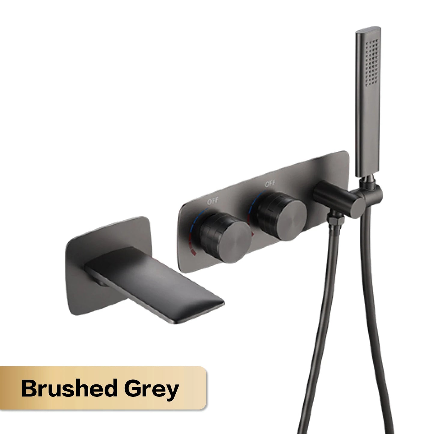 Luxury gun gray brass bathroom faucet wall-mounted design two-handle double-control waterfall bathtub cold & hot control Tap