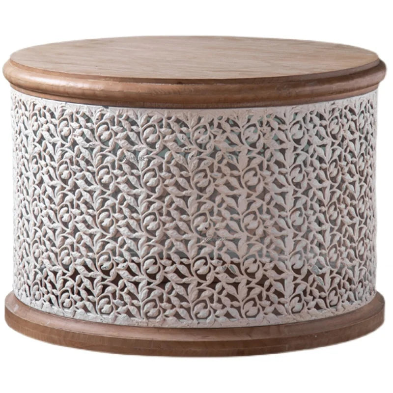 Modern Round Coffee Table Solid Wood Retro Low Table Home Furniture Modern Minimalist Designer Living Room Sofa Side Table