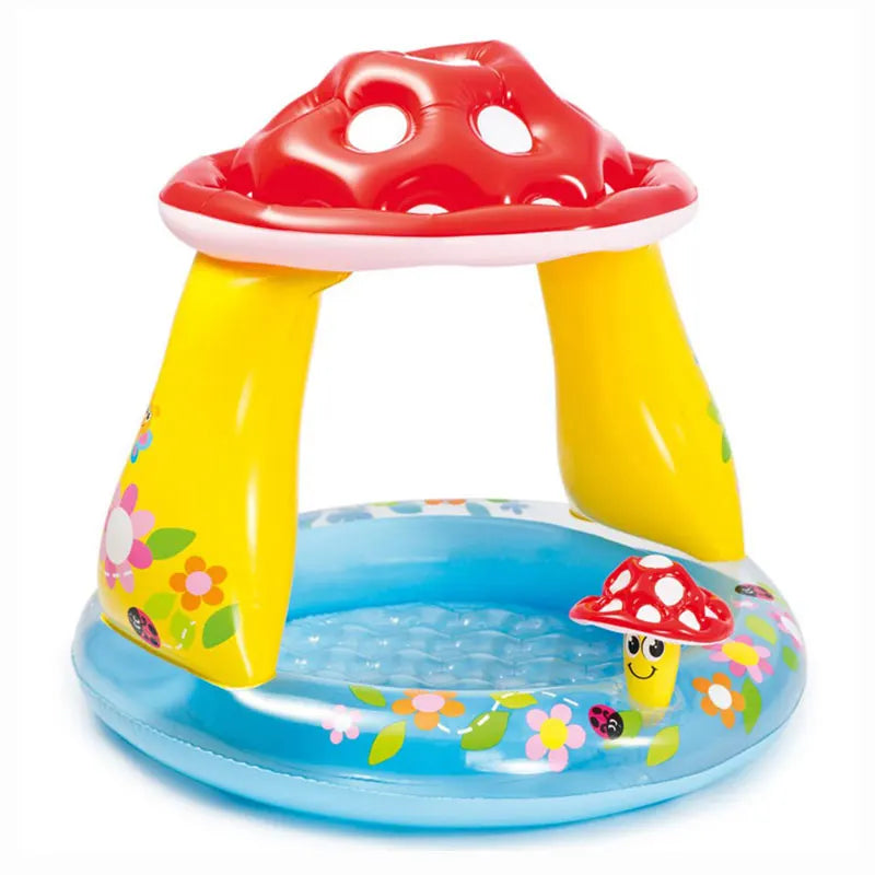 Inflatable Swimming Pool for Baby Kiddie 1-3Y with Turtle Shape Sunshade Canopy Sea Pattern Fun Outdoor Water Play Pool Toy