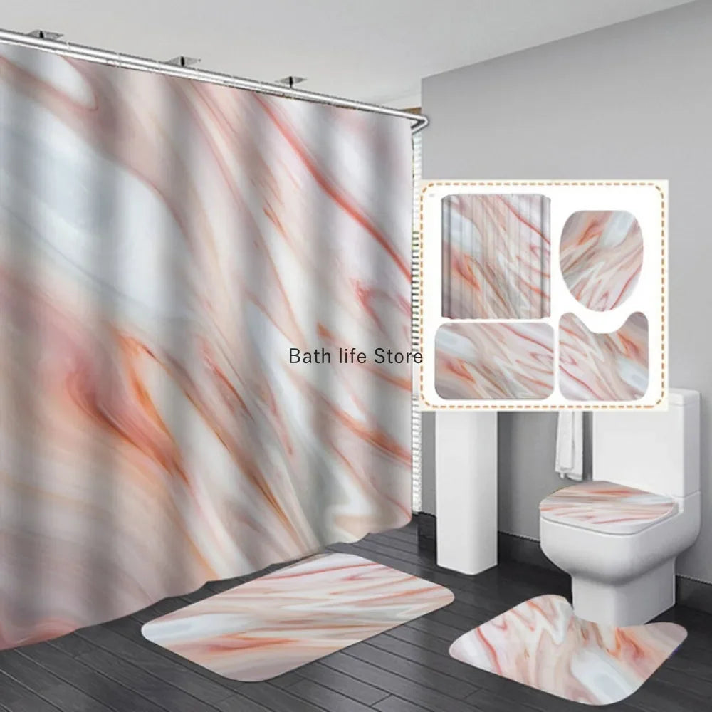 Marble Shower Curtain Sets Modern White Gold Bath Curtains 3D Luxury Toilet Cover Polyester Fabric Bathroom Accessories Sets