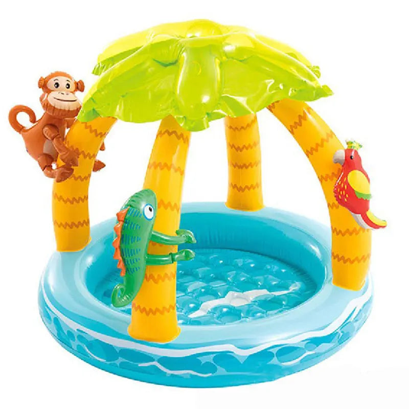 Inflatable Swimming Pool for Baby Kiddie 1-3Y with Turtle Shape Sunshade Canopy Sea Pattern Fun Outdoor Water Play Pool Toy