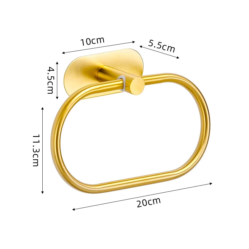 No Drilling Stainless Black Silver Towel Bar Self-adhesive Hook Paper Holder Towel Ring Brushed Gold Bathroom Accessories Set