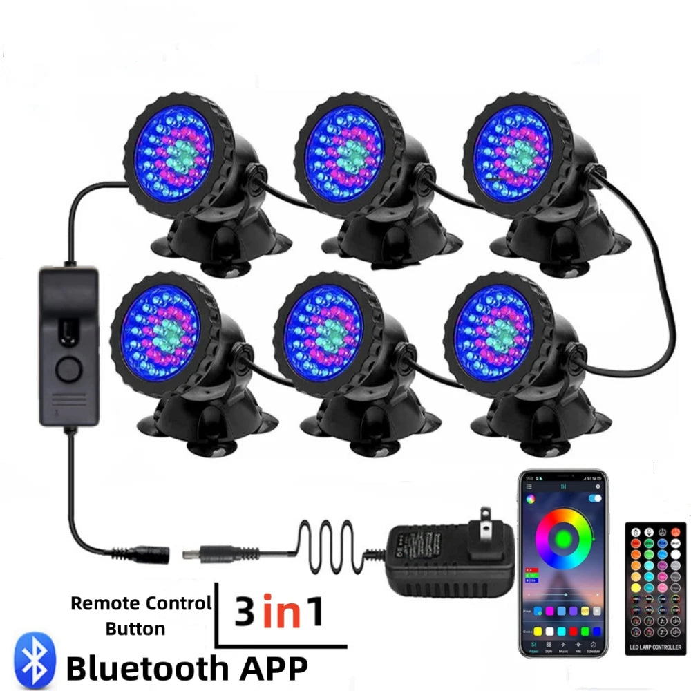 IP68 Waterproof LED Underwater Light Bluetooth APP Remote Control Night Lamp Swimming Pool Fountains Pond Aquarium Spot Light