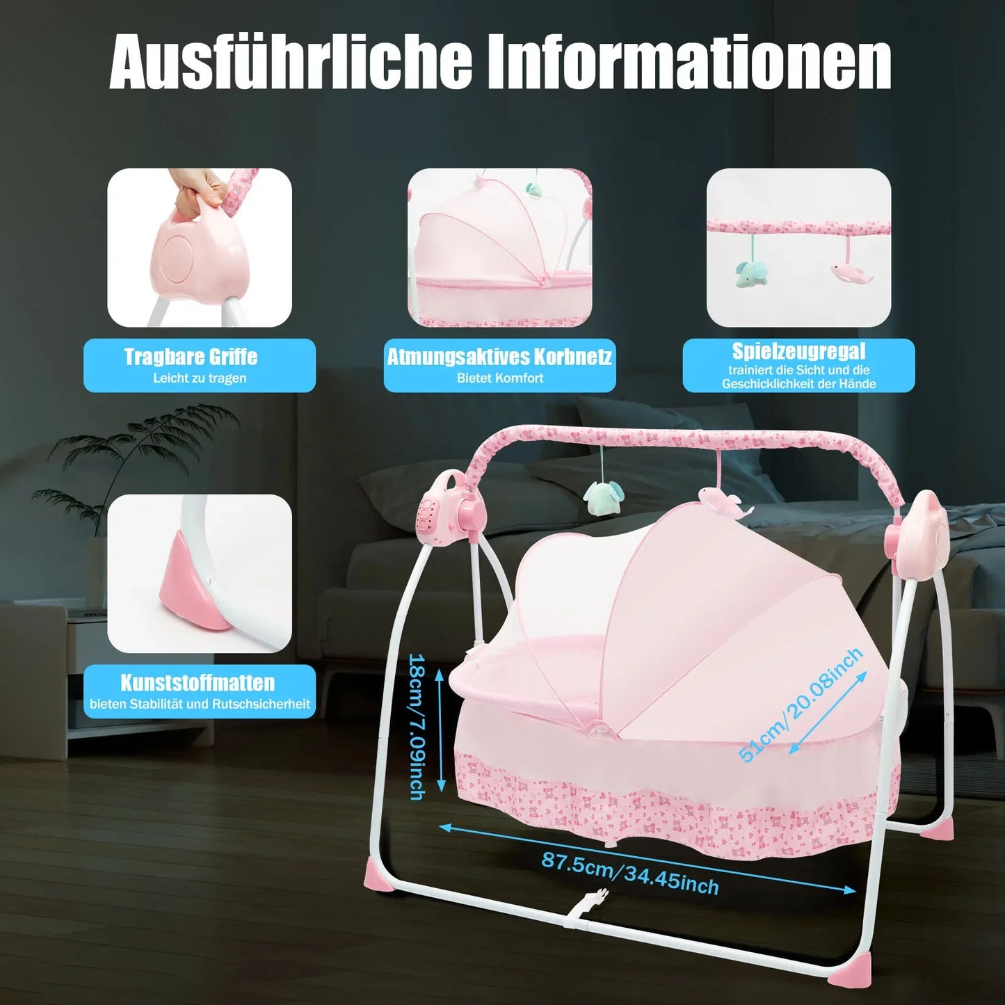 0-18 Months 25kg Electric Baby Crib Cradle Infant Rocker Auto Swing Bed Baby Cradle 5 Gear Speed Adjustment