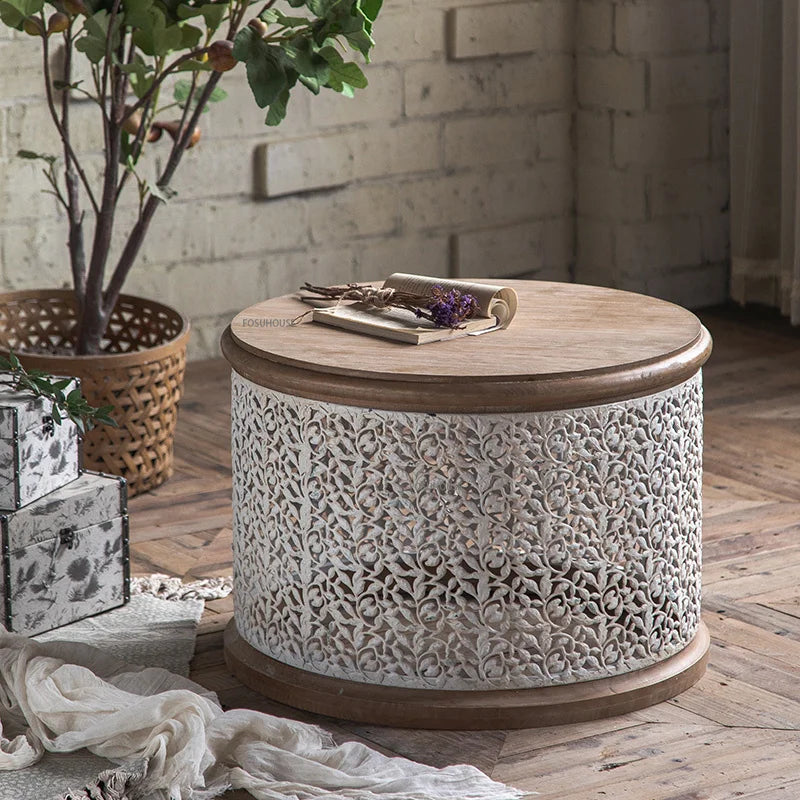 Modern Round Coffee Table Solid Wood Retro Low Table Home Furniture Modern Minimalist Designer Living Room Sofa Side Table