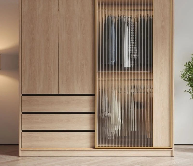 Nordic sliding door wardrobe simple modern light luxury household minimalist storage wardrobe