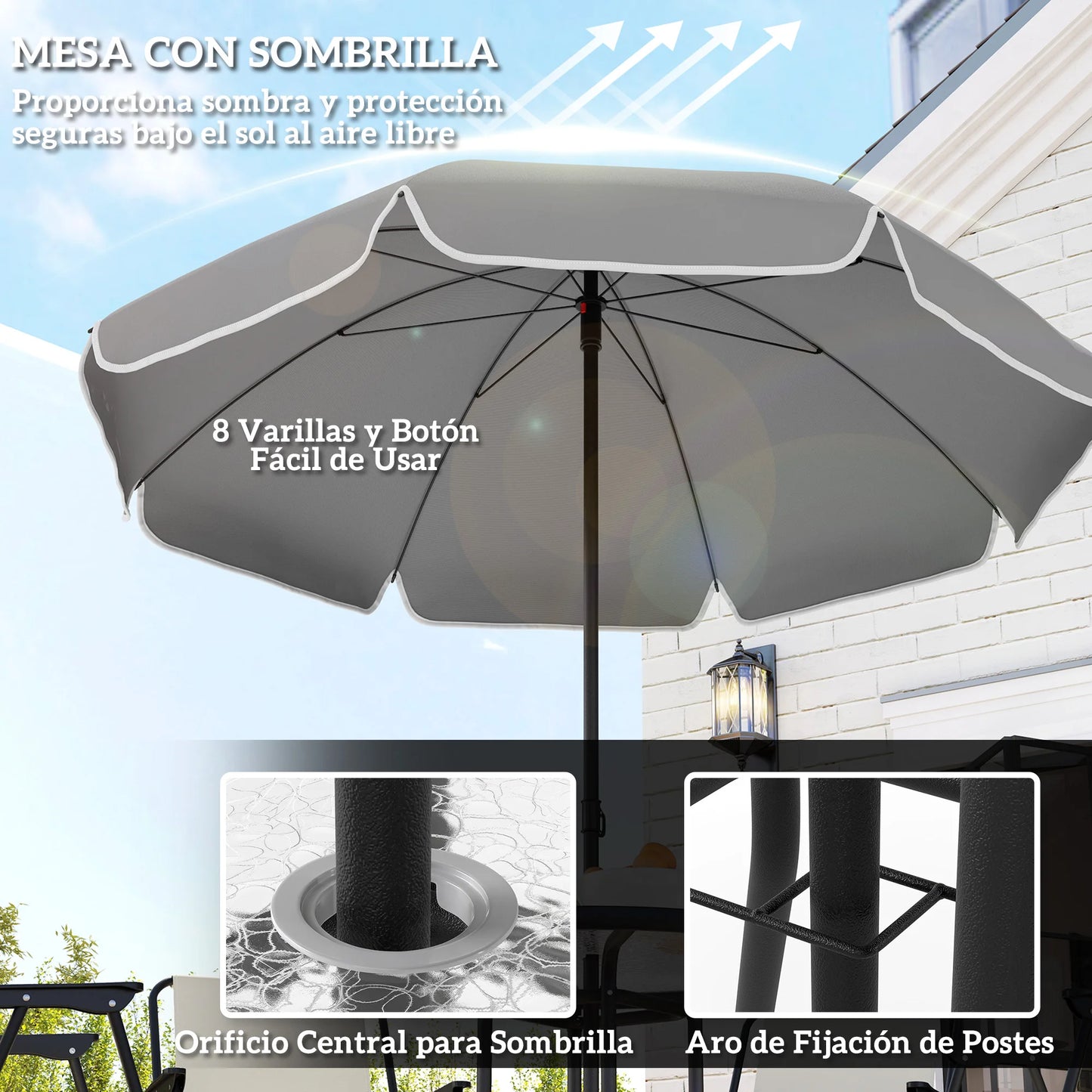 Outsunny 6-piece garden table and chair set with chairs table and Parasol