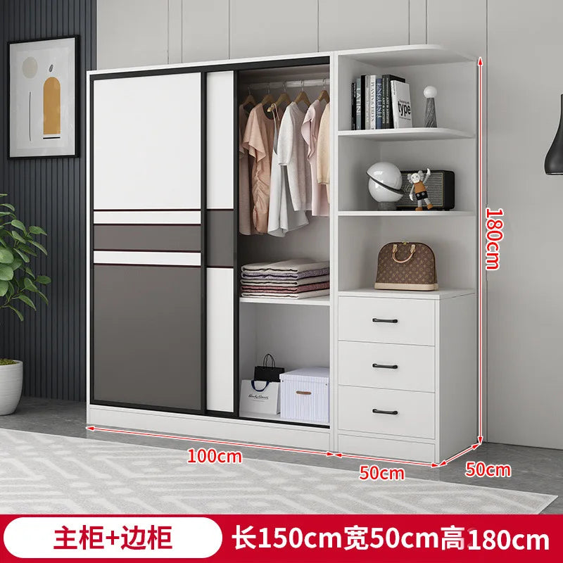 Wardrobe Home Bedroom Simple Assembly Sliding Door Wardrobe Rental Room Children's Modern Simple Small Storage Cabinet