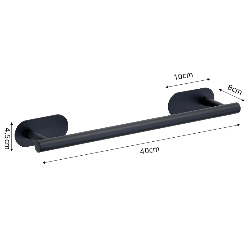 No Drilling Stainless Black Silver Towel Bar Self-adhesive Hook Paper Holder Towel Ring Brushed Gold Bathroom Accessories Set