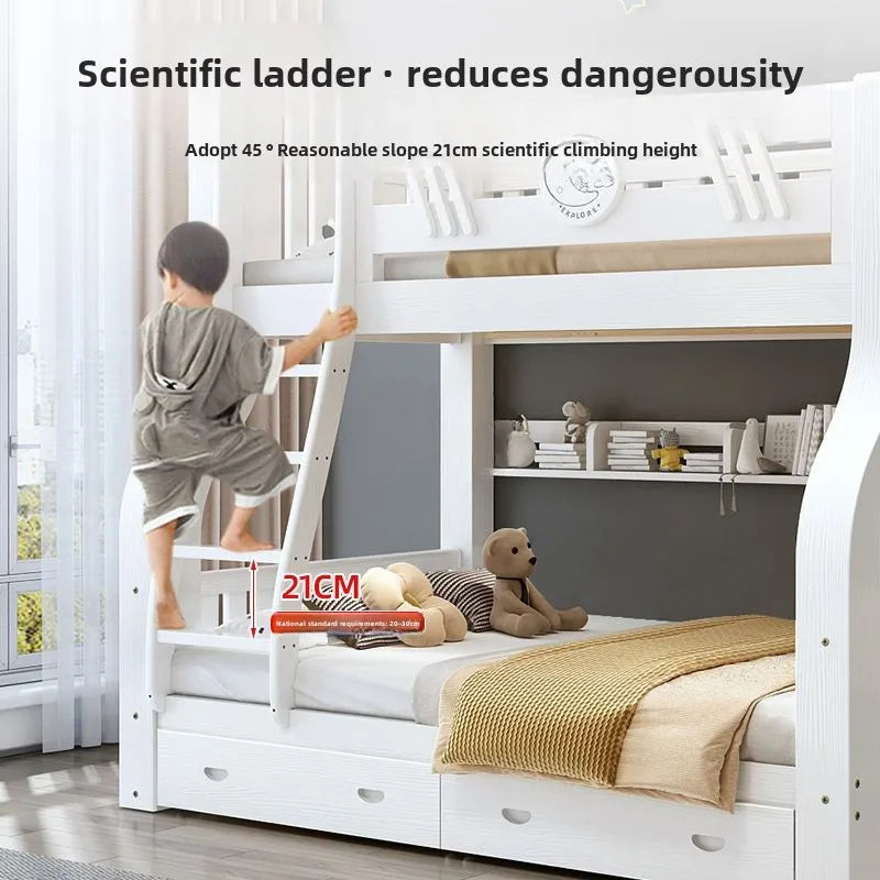 White bunk bed, solid wood , children's , second floor, siblings, upper and lower , letter small apartment, high an