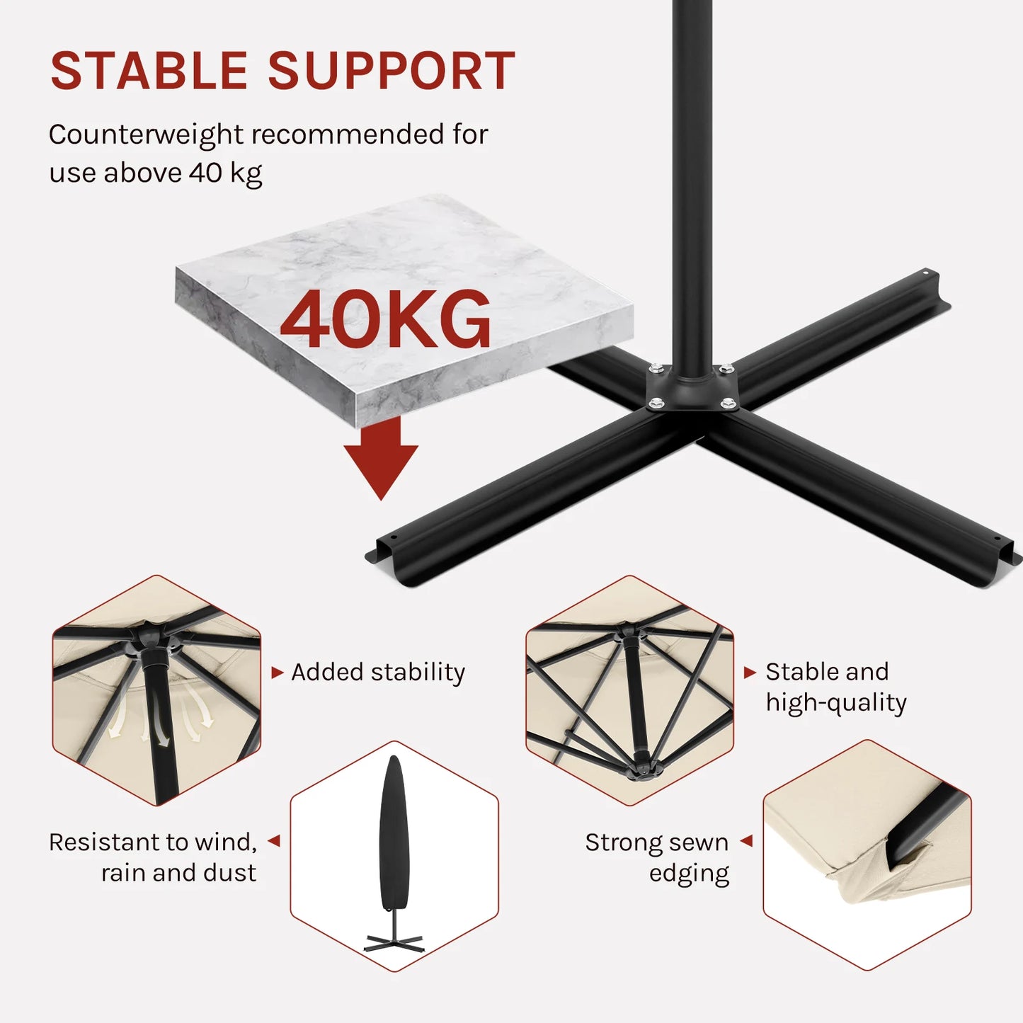 WOLTU Tilting Parasol Crank Garden Umbrella Waterproof UV Protection Beach Umbrella with Case for Balcony Patio Garden Outdoor