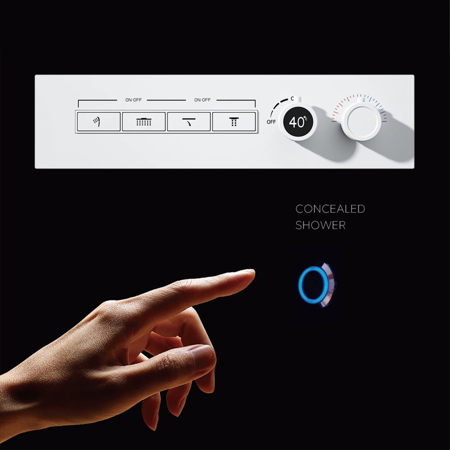 Luxury Gun Grey Brass Thermostatic Shower System Ceiling-Embedded Rainfall&Waterfall Outlet with LED Display Bathroom Mixer Tap